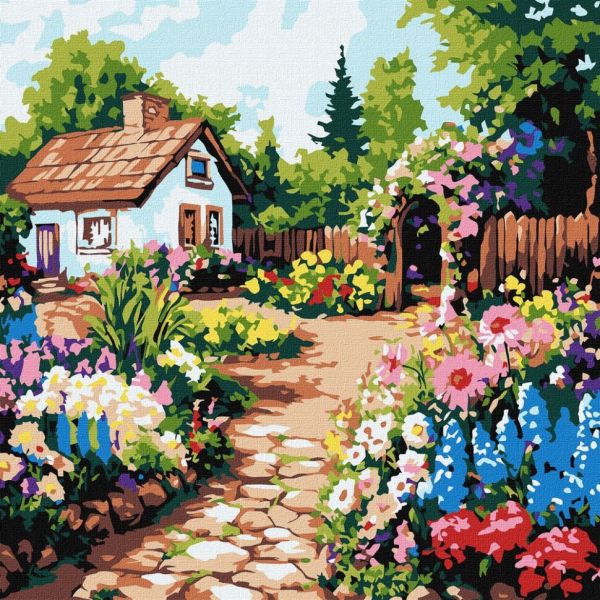 Картина по номерам "Цветы у хижины" ©art_selena_ua KHO6382, 30х30 см