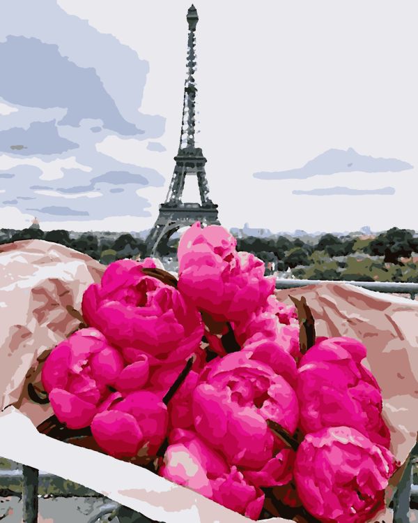 Картины по номерам "Париж, пионы" 40*50 см