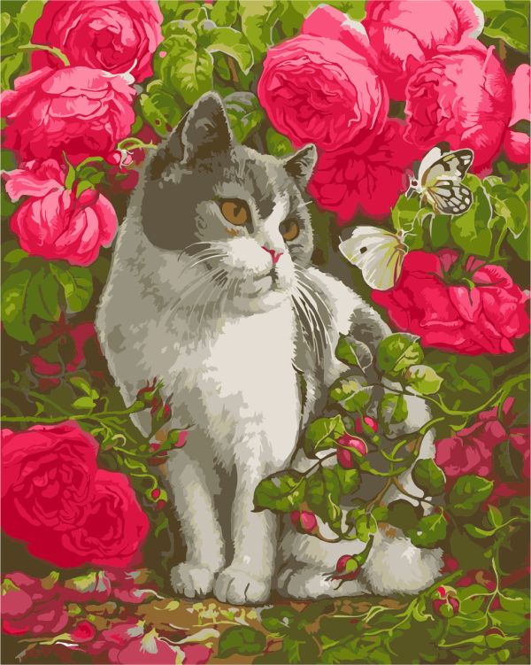 Картина по номерам ArtStory Кот в розах 40*50см