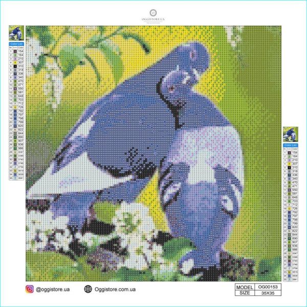 Алмазная вышивка алмазная выкладка Голуби 35x35 OG00153SS