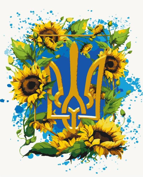 Картина по номерам Герб Украины в цветах. Патриотическая 40*50 см Оригами LW 3267