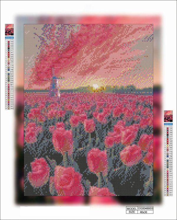 Алмазная мозаика алмазная выкладка Поле тюльпанов 40x30 OG00489SS