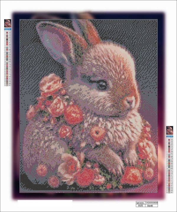 Алмазная мозаика алмазная выкладка Кролик в цветах 50x40 OG00508SB