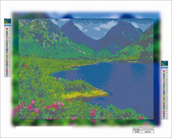 Алмазная выкладка алмазная мозаика 40x30 Горы и лужайка OG00549SS