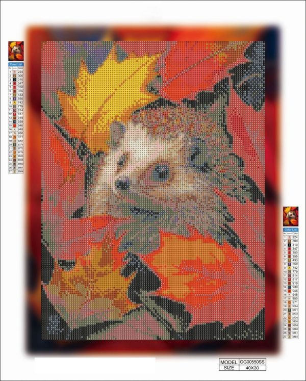 Алмазная мозаика алмазная вышивка Ежик в листьях 30x40 OG00550SS