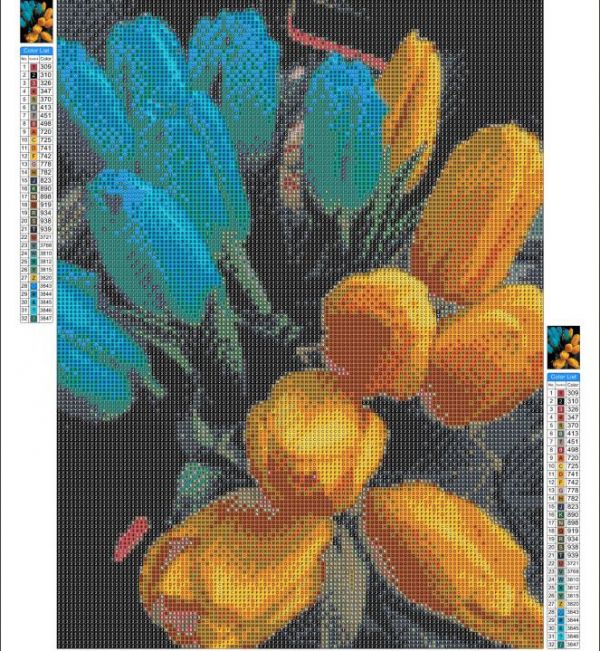 Алмазная выкладка алмазная выкладка 40x30 Желто-голубые тюльпаны OG00318SS