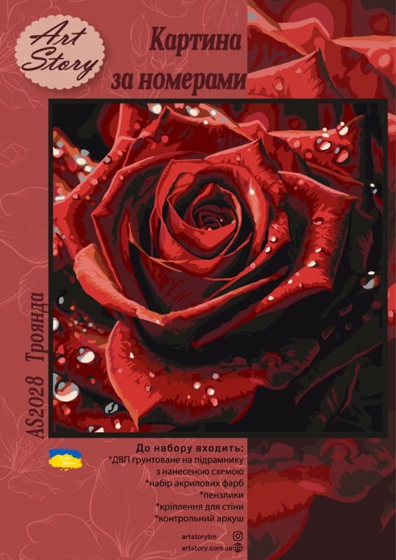 Картина за номерами 30*30см Троянда КОЛЬОРОВА СХЕМА