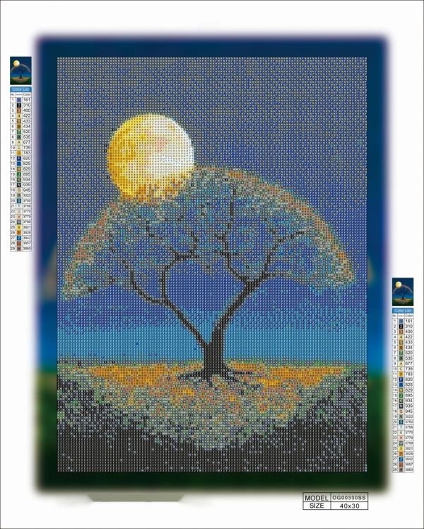 Алмазная выкладка алмазная мозаика Дерево под луной 2 40x30 OG00330SS