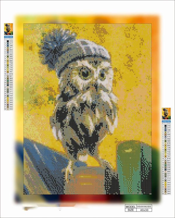 Алмазная выкладка алмазная мозаика Совенок в шапке 40x30 OG00392SS