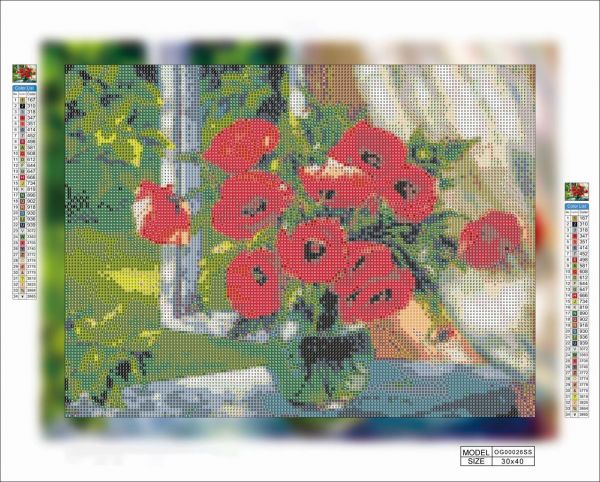 Алмазная мозаика алмазная выкладка Маки в вазе 30x40 OG00026SS