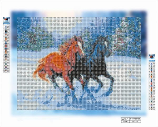 Алмазна вишивка алмазна мозаїка Зимові коні 30x40 OG00220SS