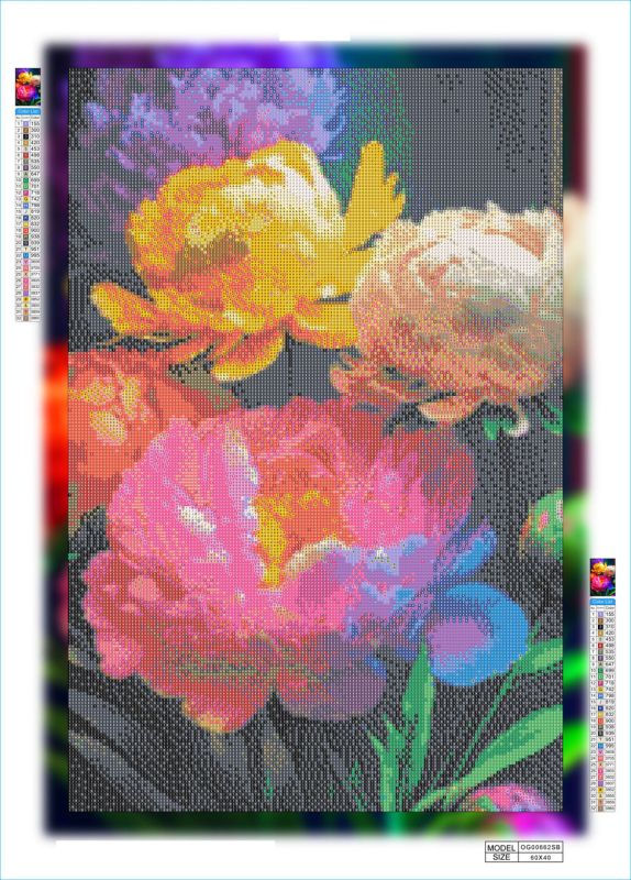 Алмазная мозаика алмазная вышивка Разноцветные пионы 60x40 OG00662SB