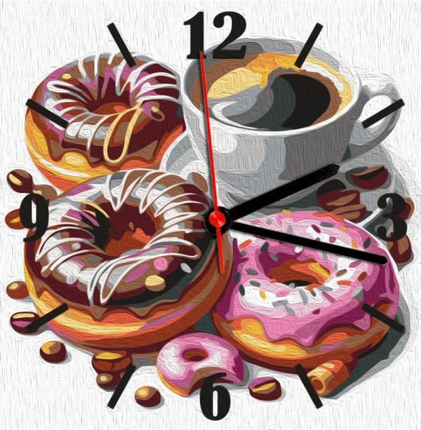 Годинник за номерами "Кава з пончиками" 30*30 см