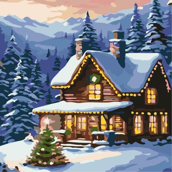 Картина за номерами 30*30см "Будинок в зимовому лісі"