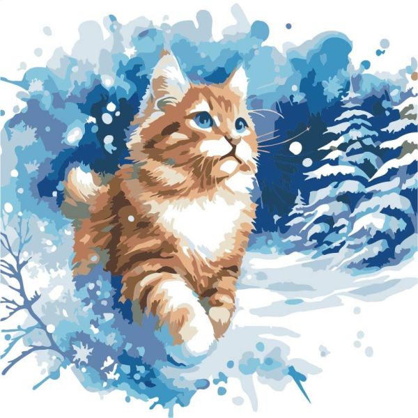 Картина за номерами 30*30см "Зимовий кіт"