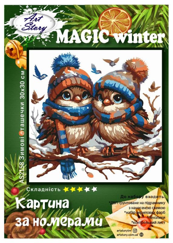Картина за номерами 30*30см "Зимові пташечки"