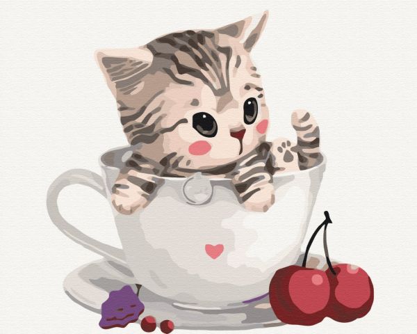 Картина по номерам "Котик в чашке"