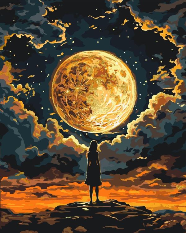 Картина по номерам Люди. Девушка под Луной. 40*50 см Оригами LW 3401