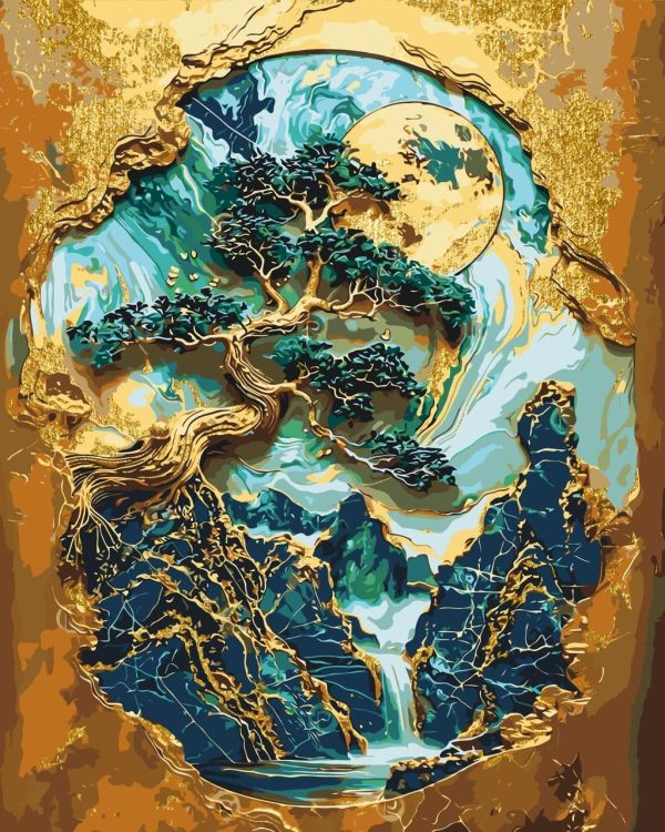 Картина по номерам Необычное дерево с красками металлик 40*50 см Оригами LW 3406