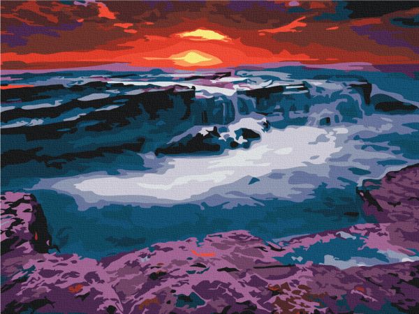 Картина по номерам "Закат возле водопада"