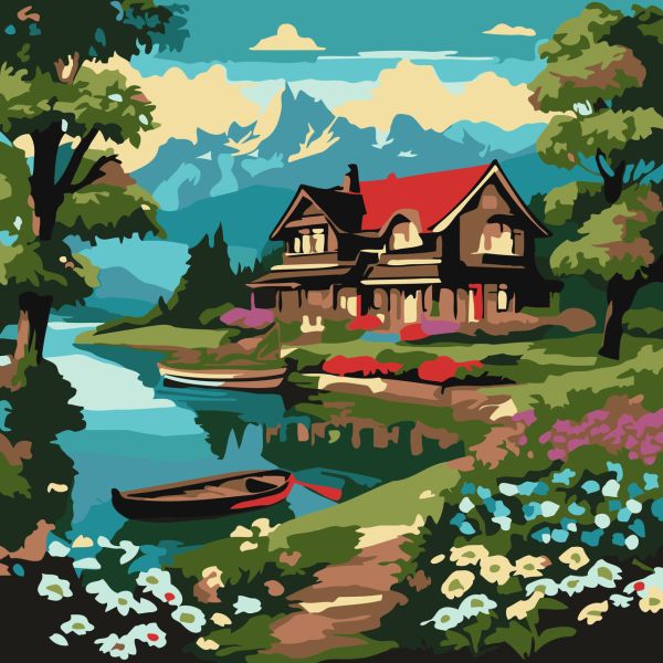 Картина за номерами 30*30см "Будиночок біля озера"