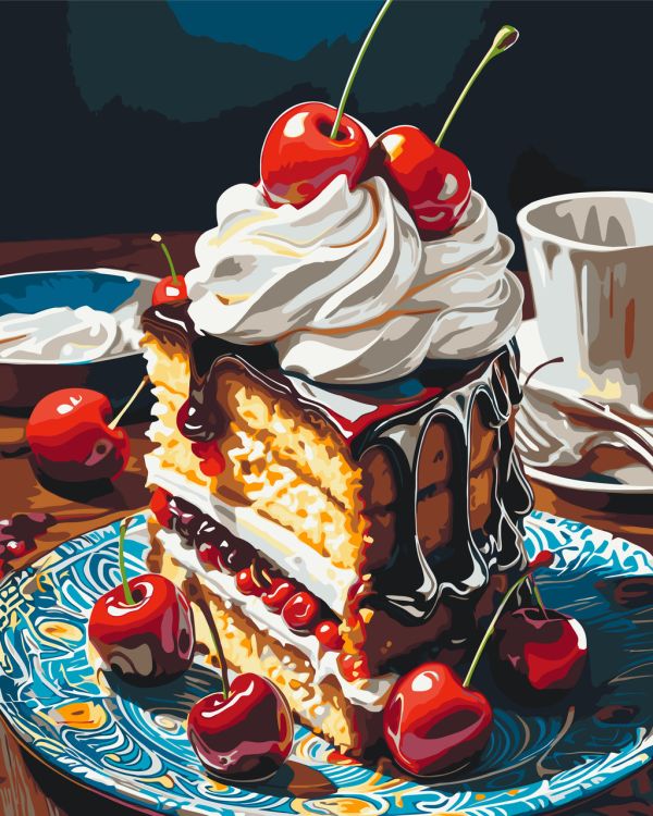 Картина по номерам Натюрморт. Вишневое пирожное 40*50 см Оригами LW 3439