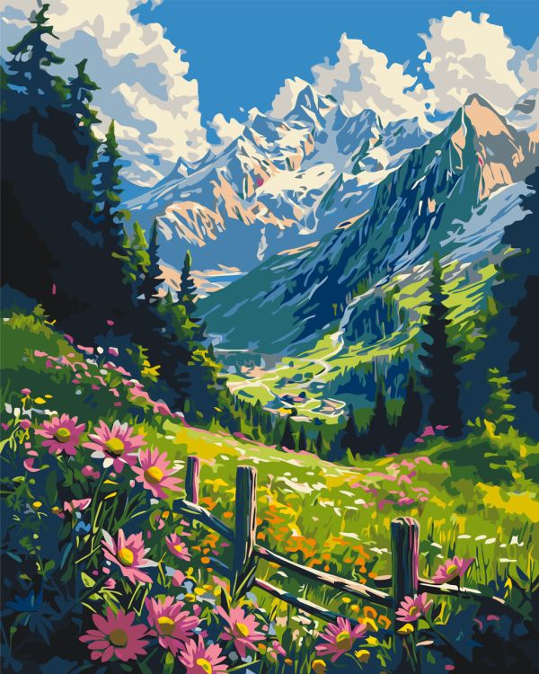 Картина по номерам Пейзаж. Горная лужайка 40*50 см Оригами LW 3435