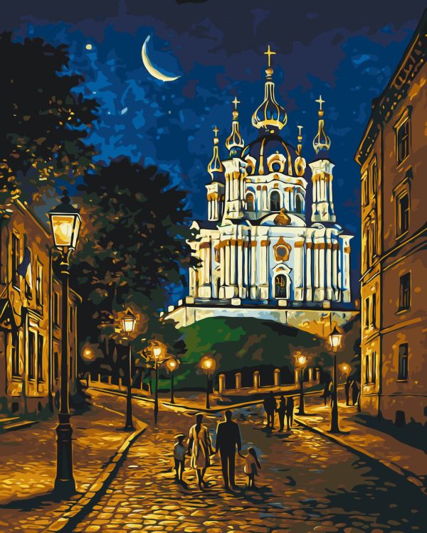 Картина по номерам Города. Вечерний Киев 40*50 см Оригами LW 3473