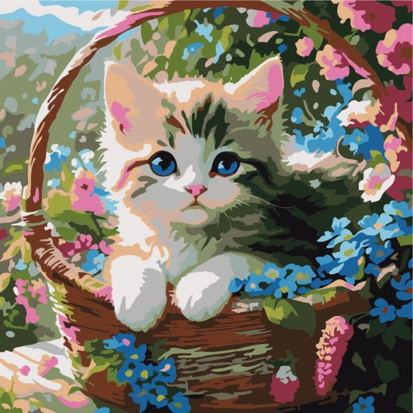 Картина за номерами 30*30см "Кошеня у кошику"
