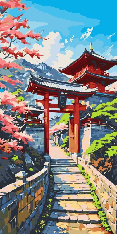 Картина по номерам Пейзаж. Японская весна 40*80 см Оригами LW 5148