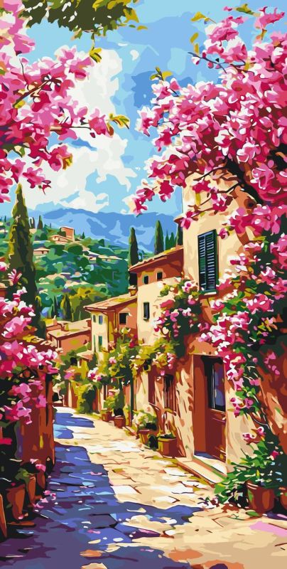 Картина по номерам Пейзаж. Цветущая улочка Тосканы 40*80 см Оригами LW 5135