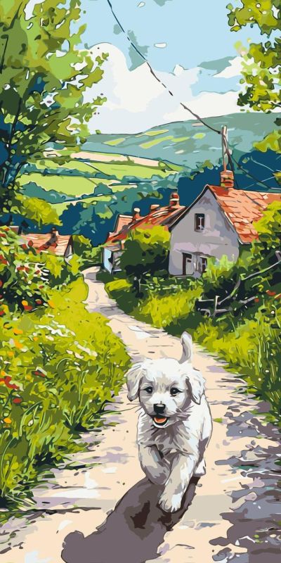 Картина по номерам Пейзаж. Счастливый песик 40*80 см Оригами LW 5165