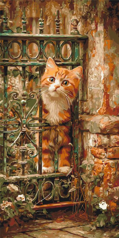 Картина по номерам Котик в винтажном саду. животные, пейзаж © 40*80 см Оригами LW 5209