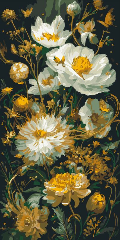 Картина по номерам Цветы. Пионы с красками металлик © 40*80 см Оригами LW 5232