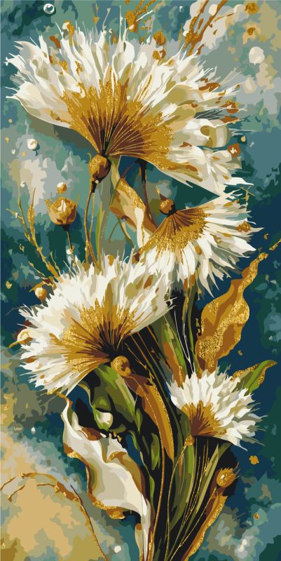 Картина по номерам Цветы. Одуванчики с красками металлик © 40*80 см Оригами LW 5233