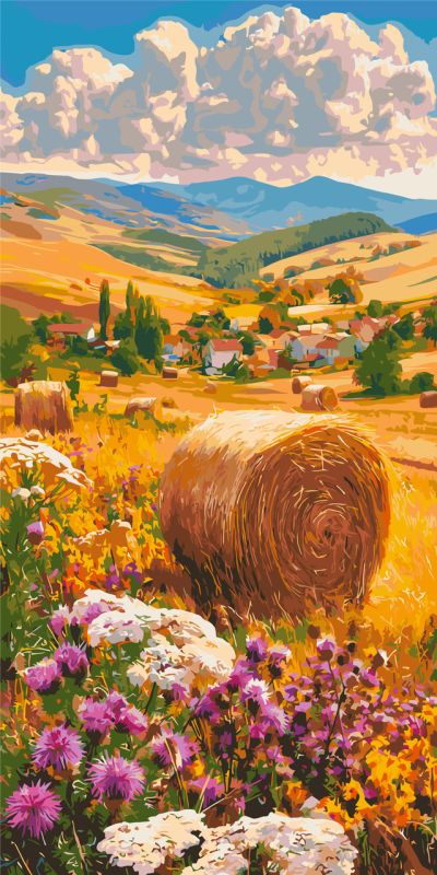 Картина по номерам Пейзаж. Цветы среди жатвы © 40*80 см Оригами LW 5211