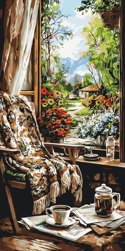 Картина по номерам Пейзаж. Утро в садовом доме © 40*80 см Оригами LW 5238