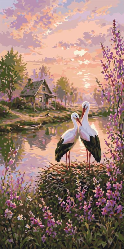 Картина по номерам Животные. Аисты к счастью © 40*80 см Оригами LW 5215
