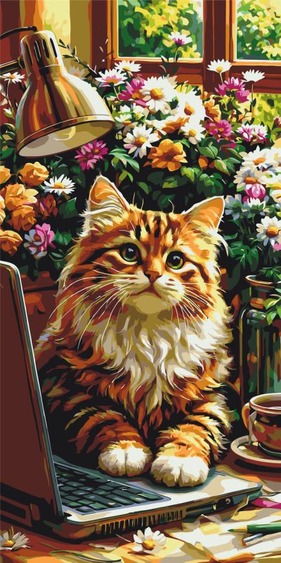 Картина по номерам Животные. Пушистый офис менеджер (кот) © 40*80 см Оригами LW 5246