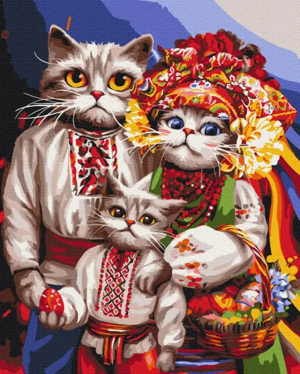 Картина за номерами "Сім'я котиків-гуцулів © Маріанна Пащук" BS53737 40×50 см