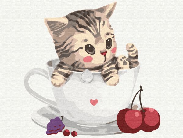Картина по номерам "Котик в чашке"