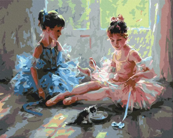 Картина за номерами "Балерини з кошеням" BS51984 40×50 см