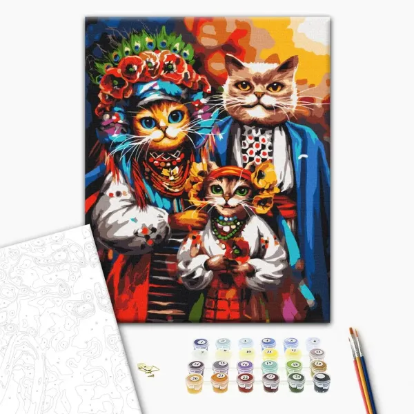Картина за номерами "Сімя котиків-козаків ©Маріанна Пащук" BS53690 40×50 см