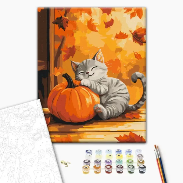 Картина за номерами "Котик з гарбузом" BS54391 40×50 см
