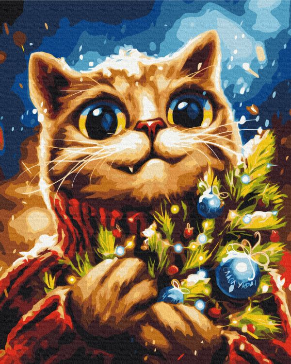 Картина по номерам "Новогодний котик © Марианна Пащук"