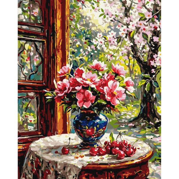 Картина по номерам "Цветы вишни в вазе" ©art_selena_ua KHO5777, 40х50 см