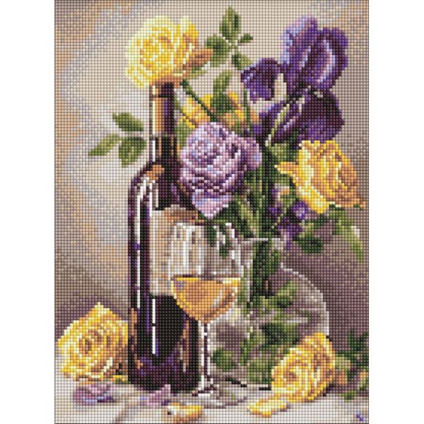 Алмазная мозаика "Вино и букет цветов" ©art_selena_ua AMO20221, 30х40 см