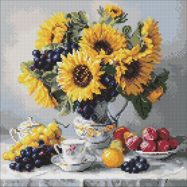 Алмазная мозаика "Подсолнухи с виноградом" ©art_selena_ua AMO8338, 40х40 см