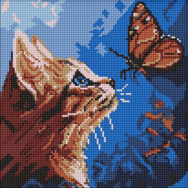 Алмазная мозаика "Котик и бабочка" ©art_selena_ua AMO20076, 30х30 см