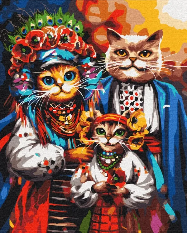 Картина за номерами "Сімя котиків-козаків ©Маріанна Пащук" BS53690 40×50 см